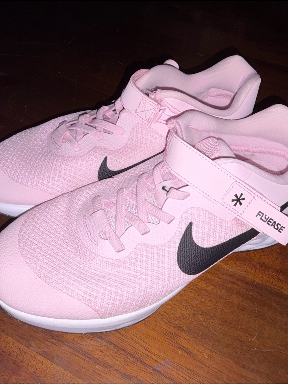 Nike Kids Pink FlyEase Sneakers with Black Swoosh